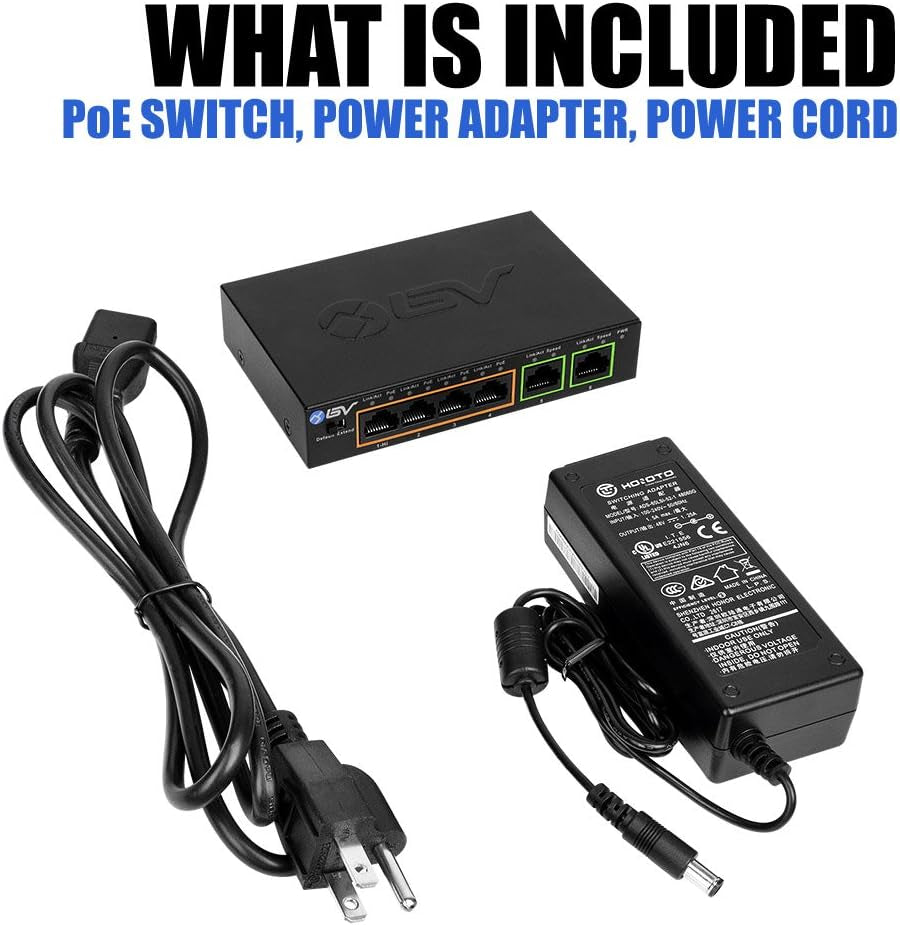 -Tech 6 Port Poe+ Switch (4 Poe+ Ports with 2 Ethernet Uplink and Extend Function) – 60W – 802.3At + 1 High Power Poe Port| Desktop Fanless Design | Sturdy Metal Housing