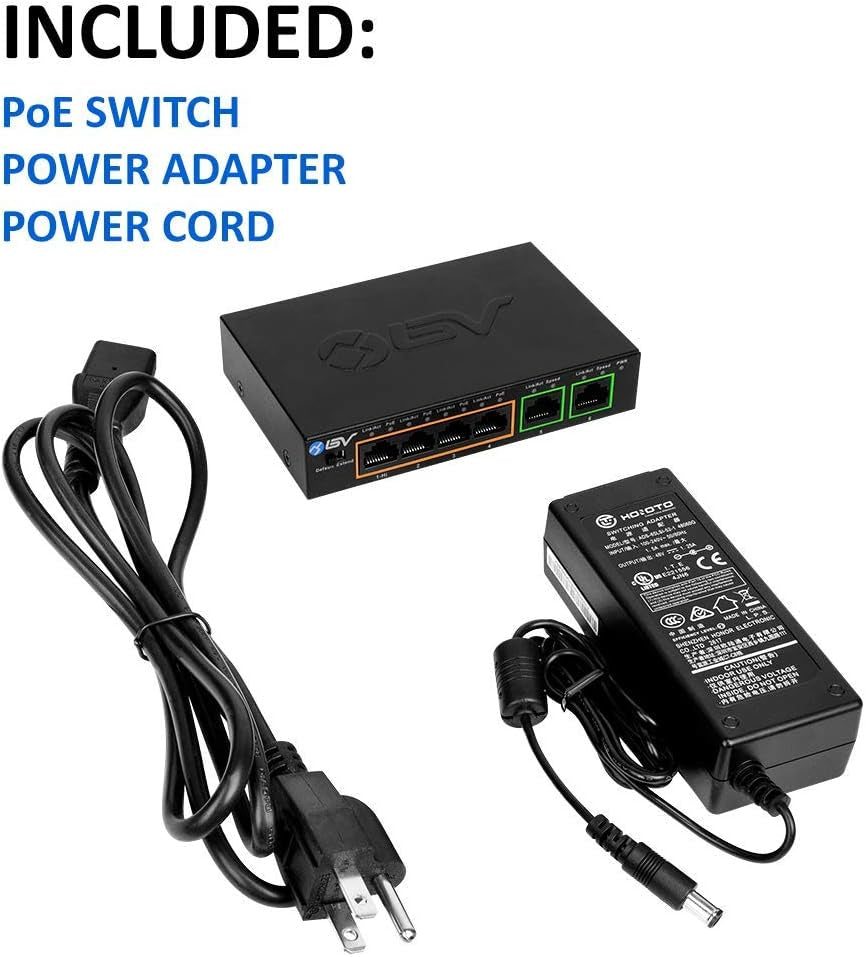 -Tech 6 Port Poe+ Switch (4 Poe+ Ports with 2 Ethernet Uplink and Extend Function) – 60W – 802.3At + 1 High Power Poe Port| Desktop Fanless Design | Sturdy Metal Housing